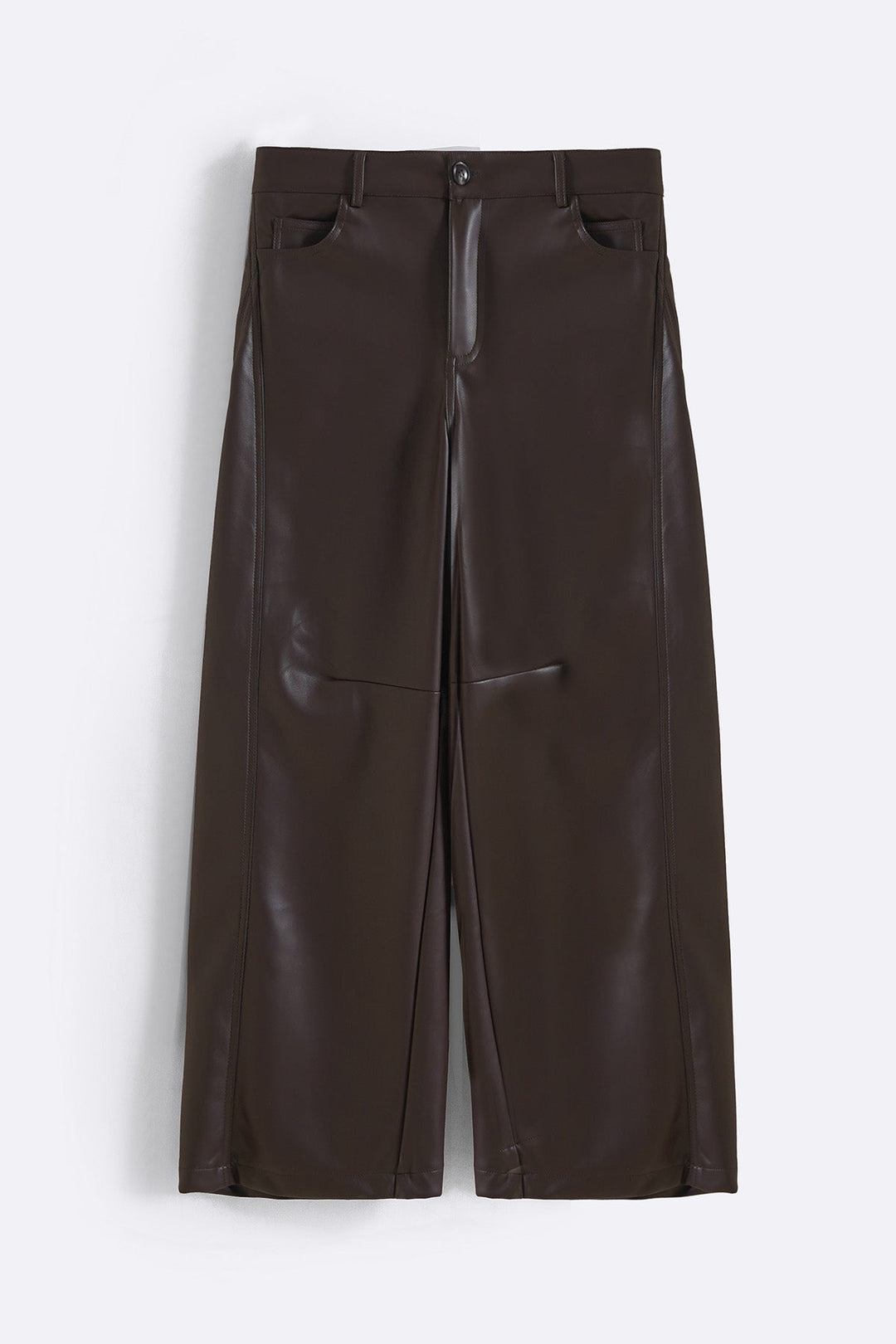 CHOCOLATE VEGAN LEATHER PANTS