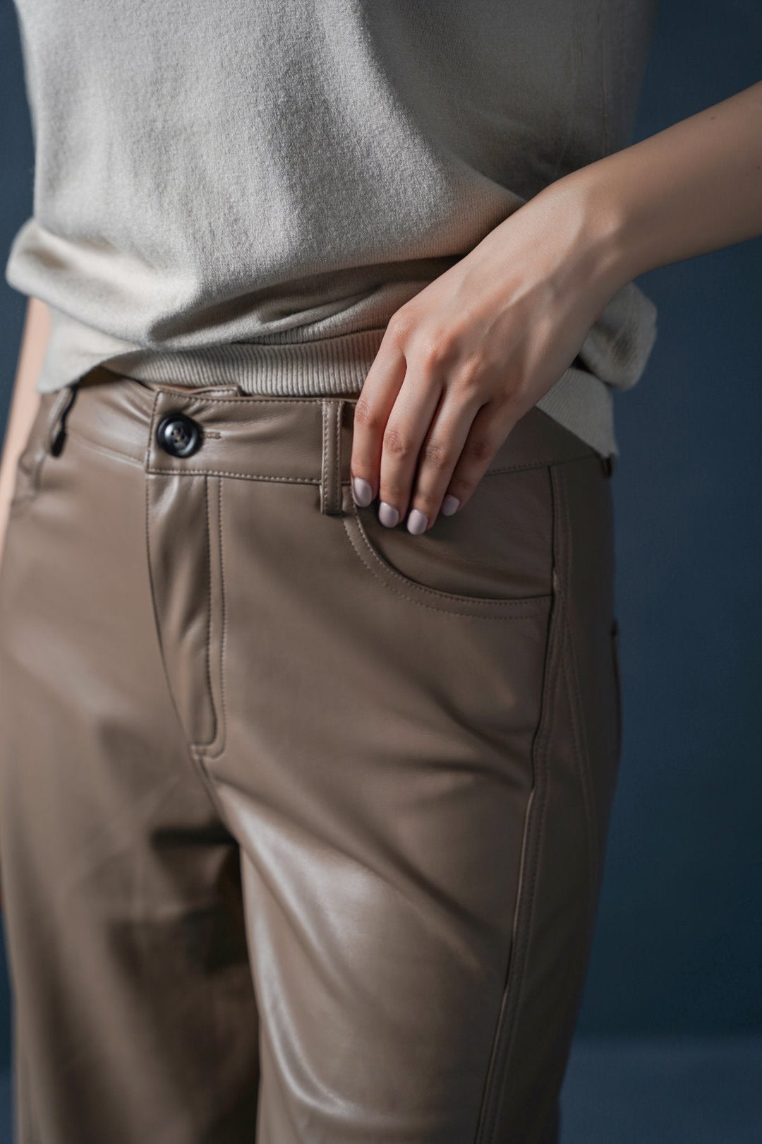 TAUPE VEGAN LEATHER PANTS