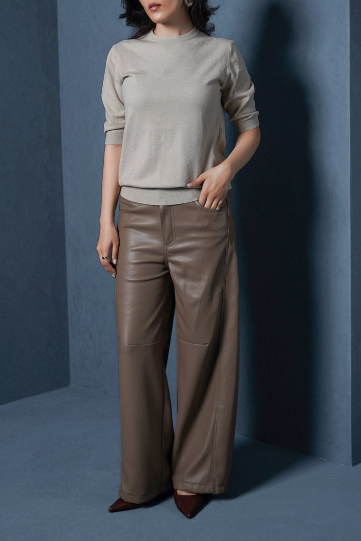TAUPE VEGAN LEATHER PANTS