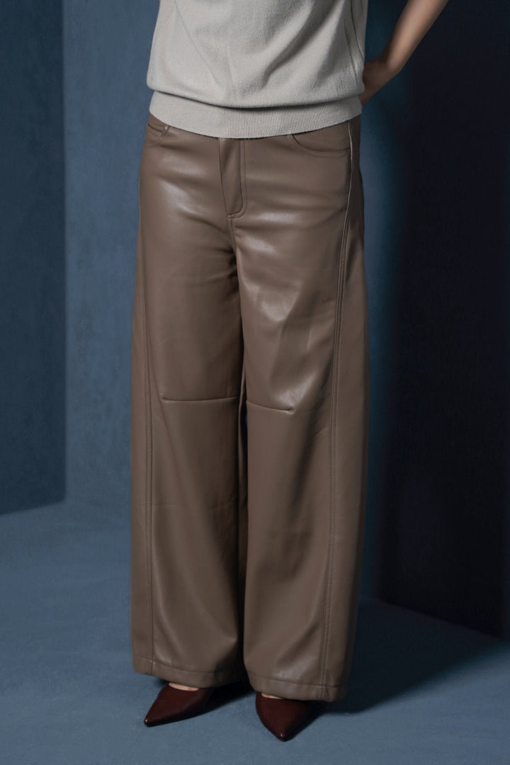TAUPE VEGAN LEATHER PANTS