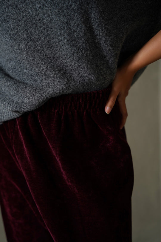 BURGUNDY VELVET EARTH TROUSERS