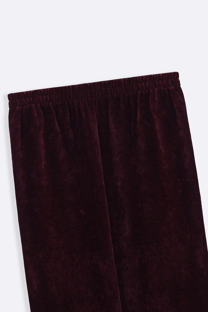 BURGUNDY VELVET EARTH TROUSERS