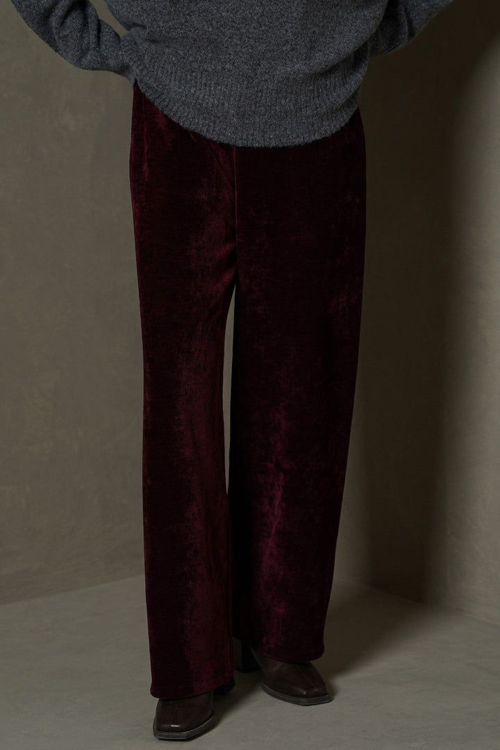 BURGUNDY VELVET EARTH TROUSERS