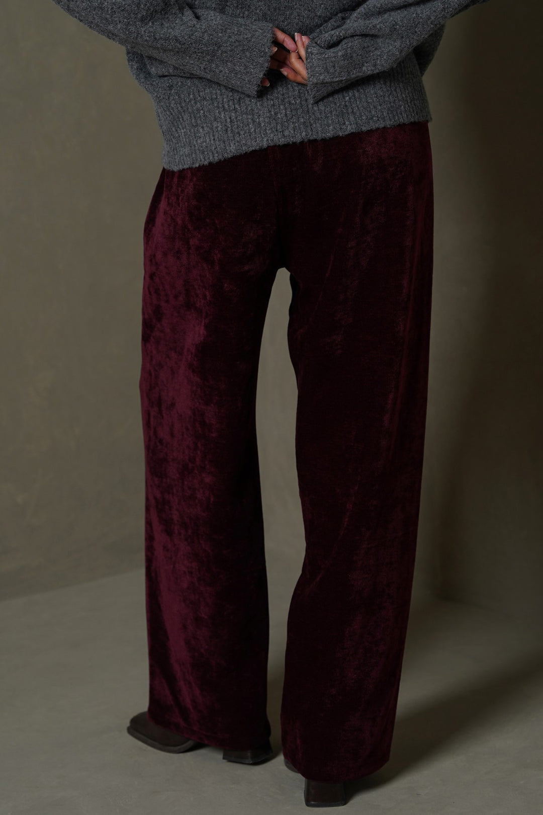 BURGUNDY VELVET EARTH TROUSERS