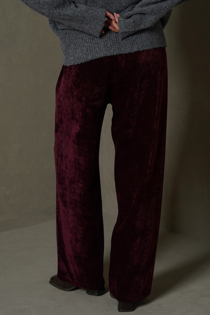 BURGUNDY VELVET EARTH TROUSERS