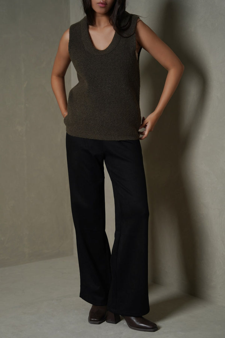 BLACK SUEDE EASY PANTS
