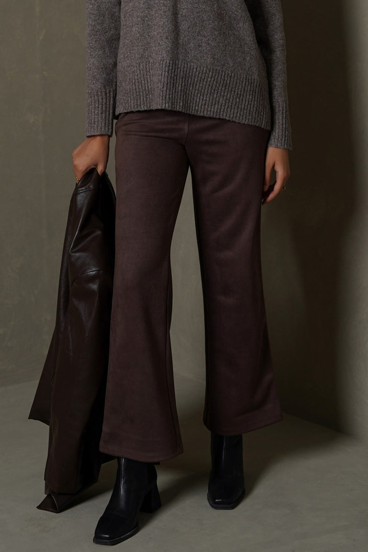 BROWN SUEDE EASY PANTS