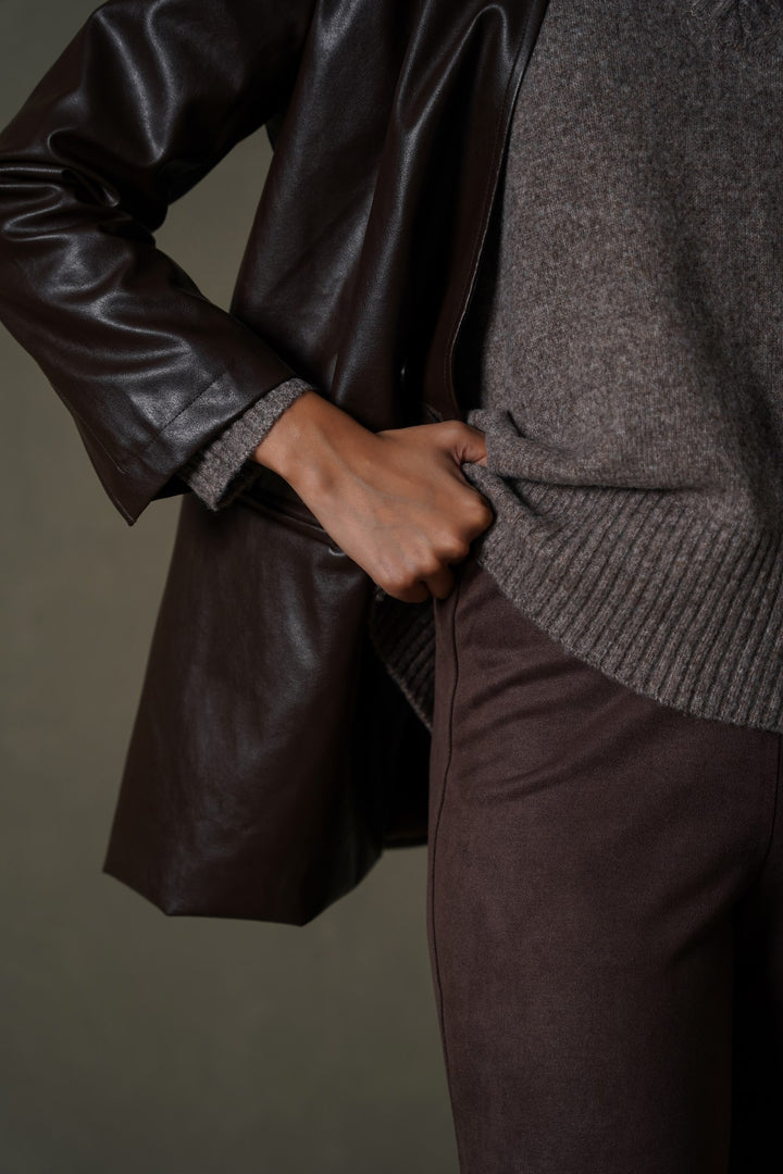 BROWN SUEDE EASY PANTS