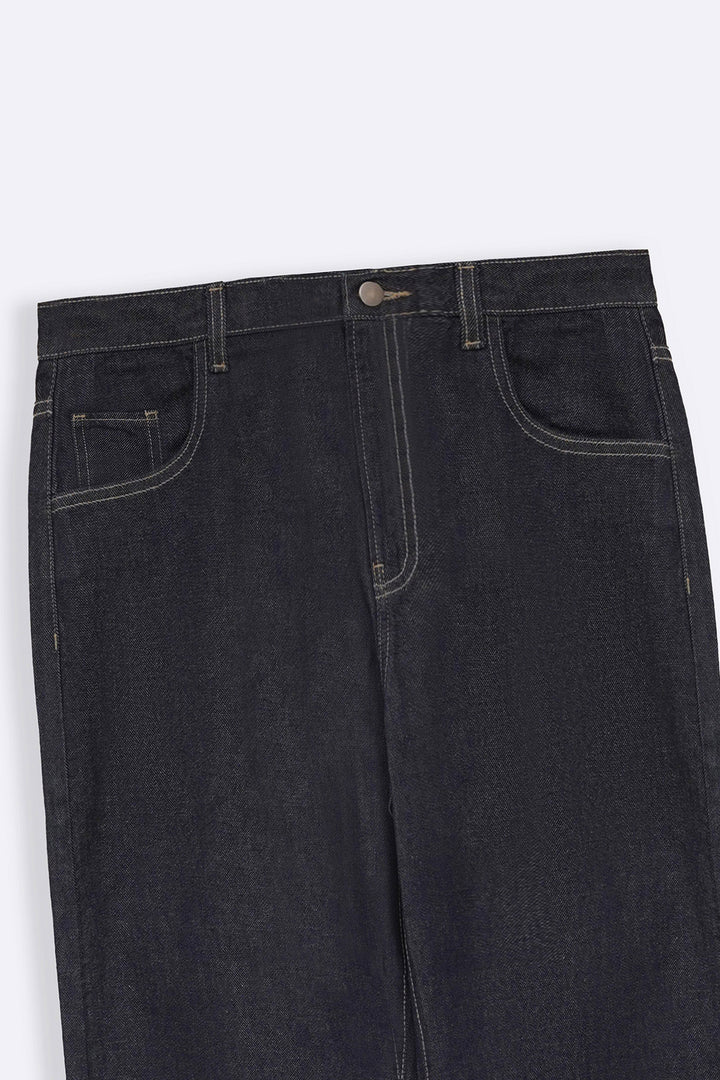 DARK BLUE ROLL UP WIDE JEANS