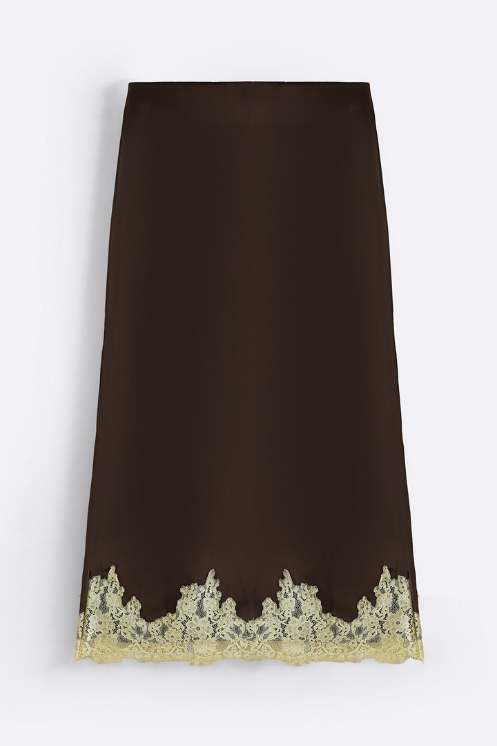DARK BROWN LACE AND SILK SKIRT