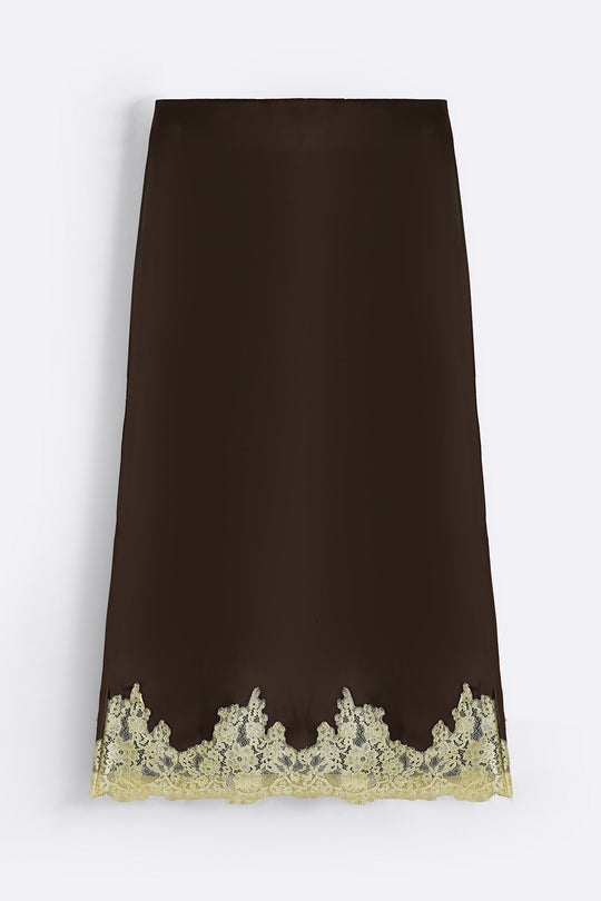 DARK BROWN LACE AND SILK SKIRT