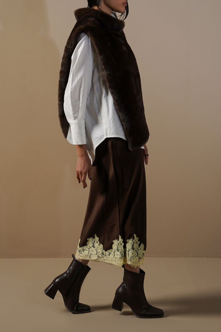 DARK BROWN LACE AND SILK SKIRT