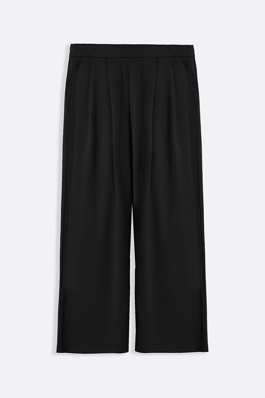 BLACK FLUID WIDE-LEG TROUSERS