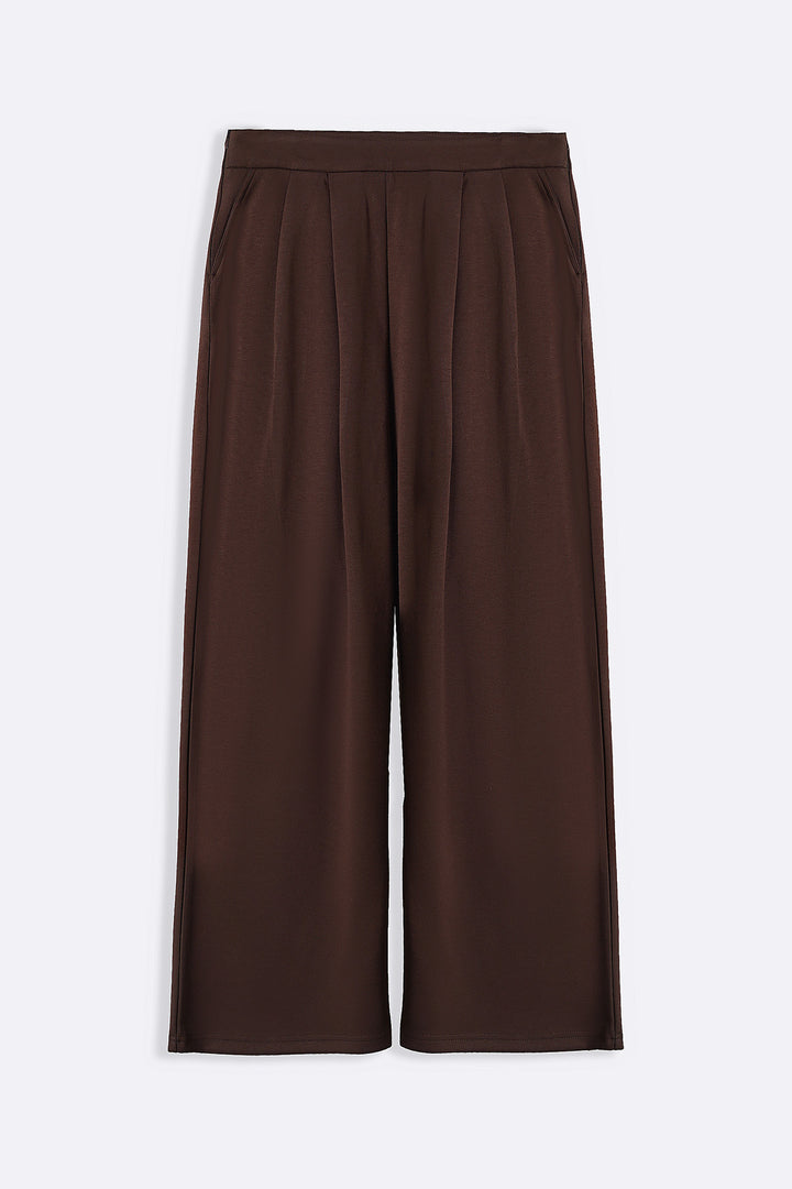 BROWN FLUID WIDE-LEG TROUSERS