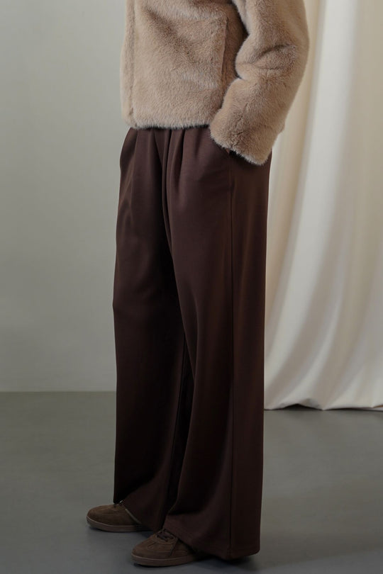 BROWN FLUID WIDE-LEG TROUSERS