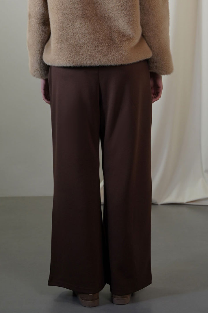 BROWN FLUID WIDE-LEG TROUSERS