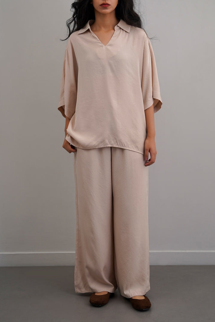 CREAM SLEEK SILK TROUSERS