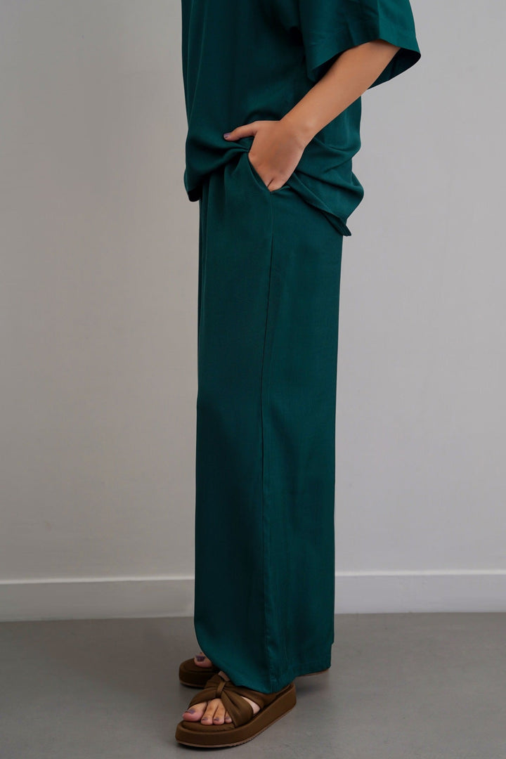 GREEN SLEEK SILK TROUSERS
