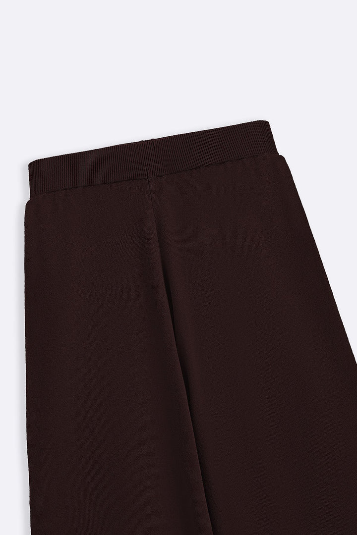 DARK BROWN FLOWY KNIT TROUSERS