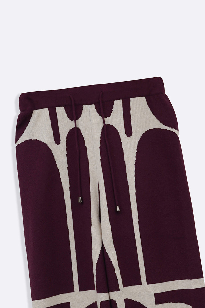 BURGUNDY CREAM COLORBLOCK SWEATER PANTS