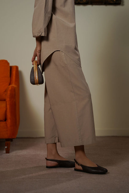 BEIGE TAILORED LINEN BLEND CULOTTES