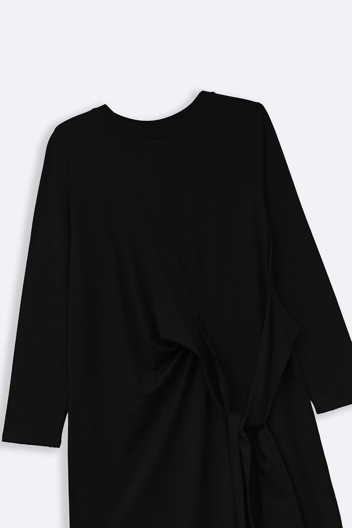 BLACK RUCHED WRAP DRESS