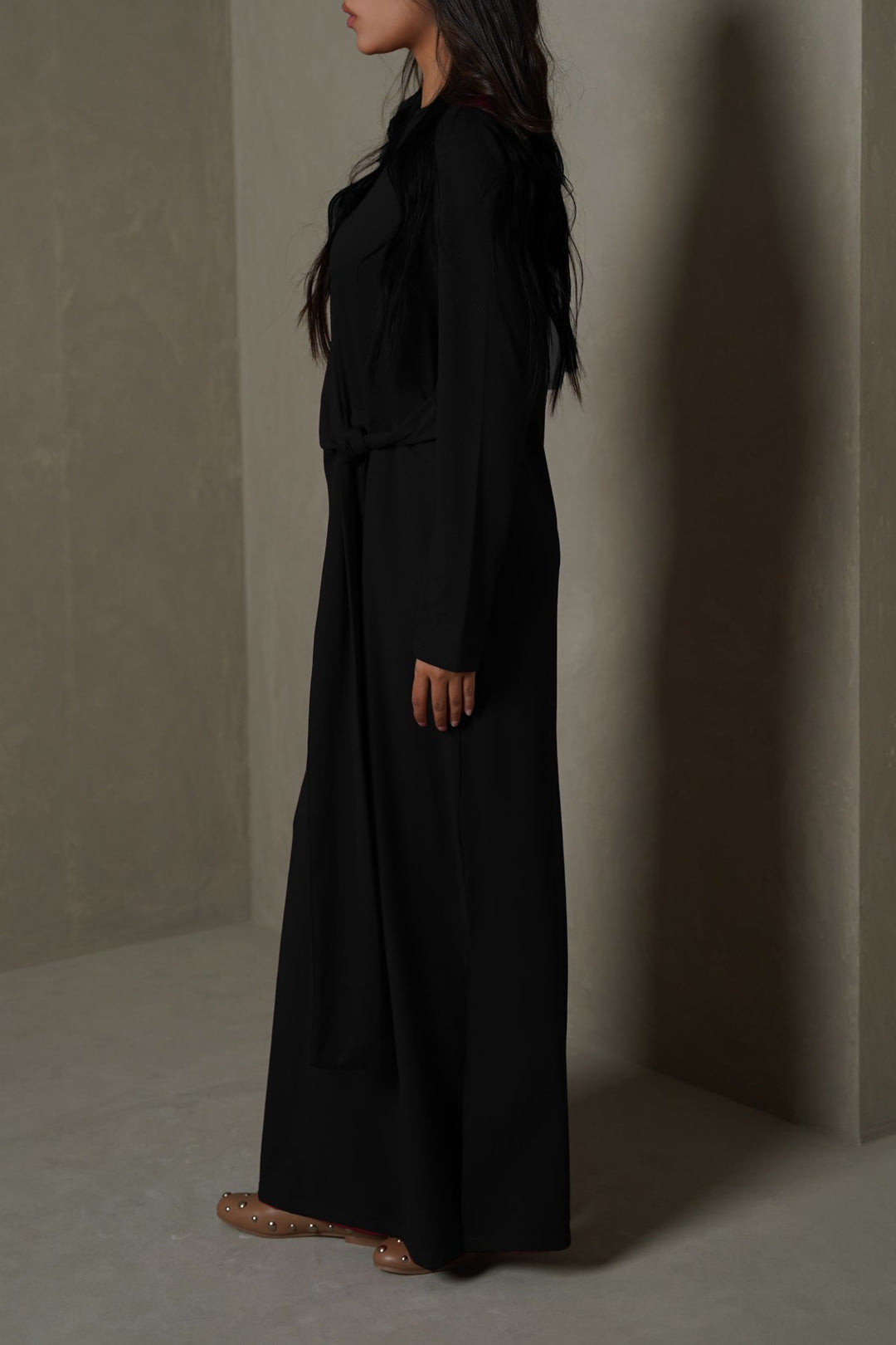 BLACK RUCHED WRAP DRESS