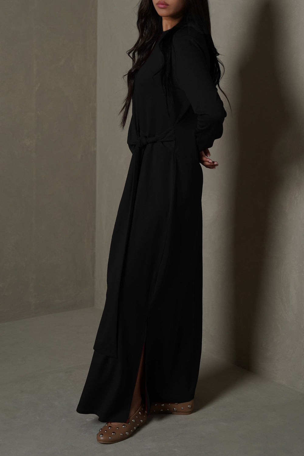 BLACK RUCHED WRAP DRESS