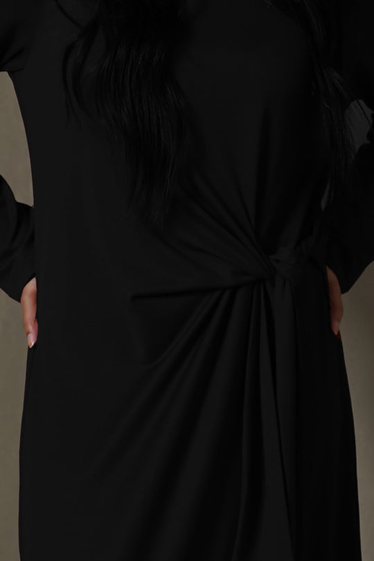 BLACK RUCHED WRAP DRESS