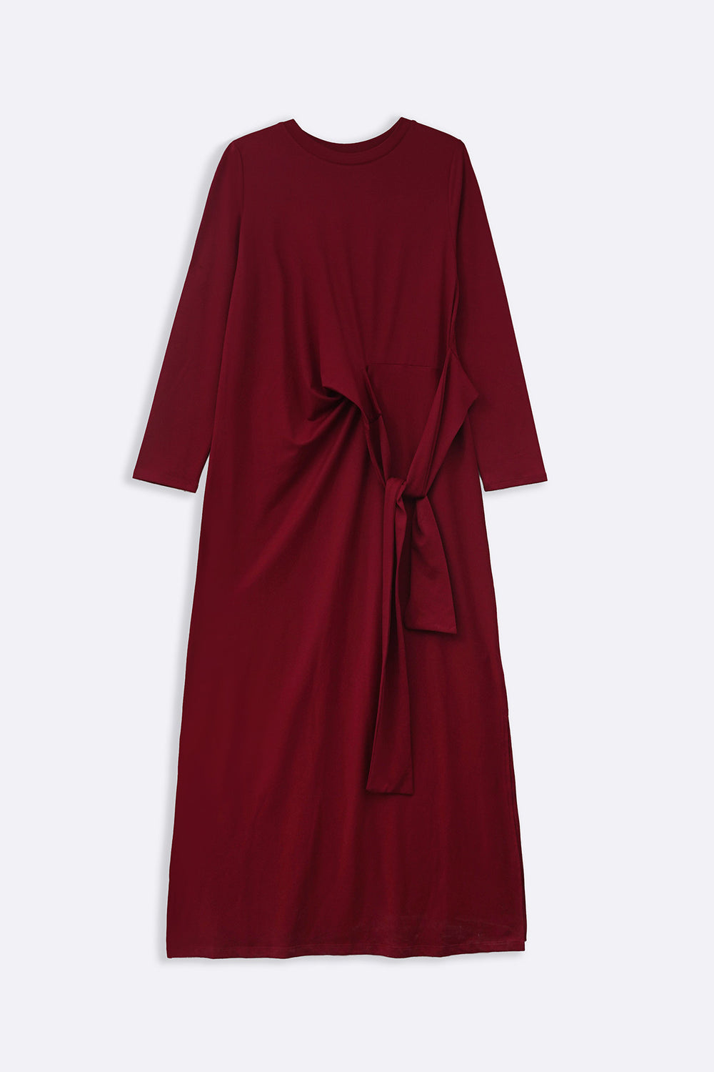 MAROON RUCHED WRAP DRESS
