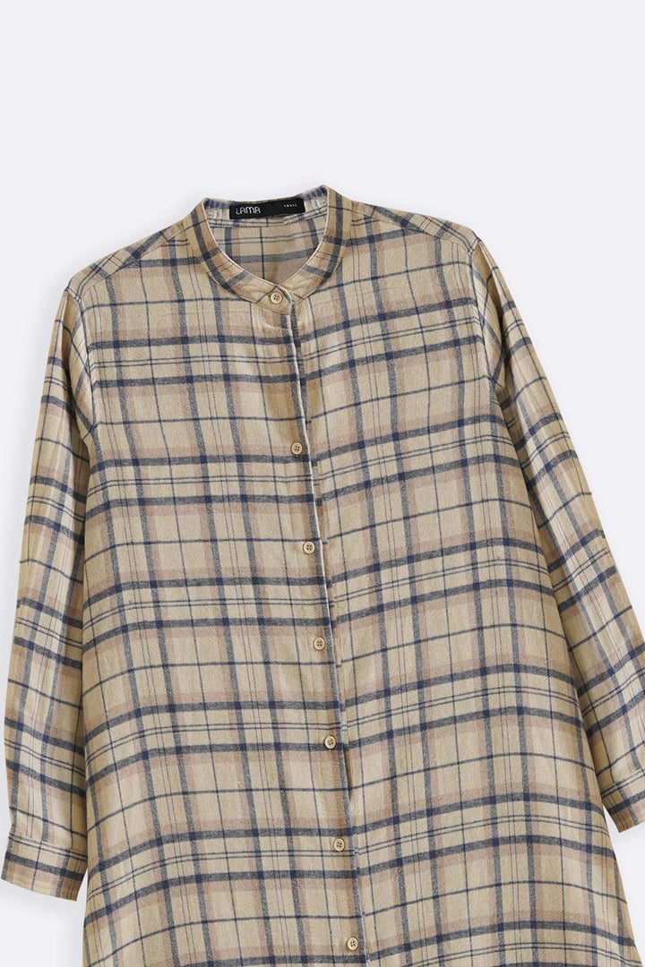BEIGE FLANNEL SHIRT DRESS