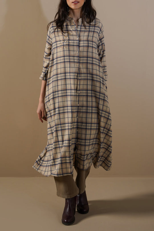 BEIGE FLANNEL SHIRT DRESS
