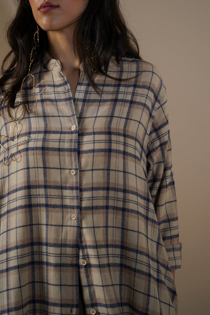 BEIGE FLANNEL SHIRT DRESS