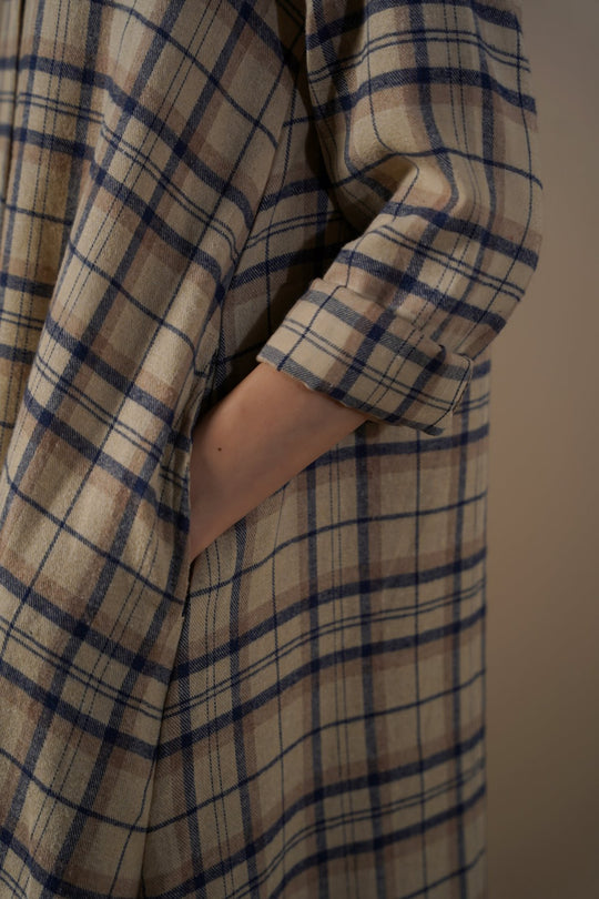 BEIGE FLANNEL SHIRT DRESS