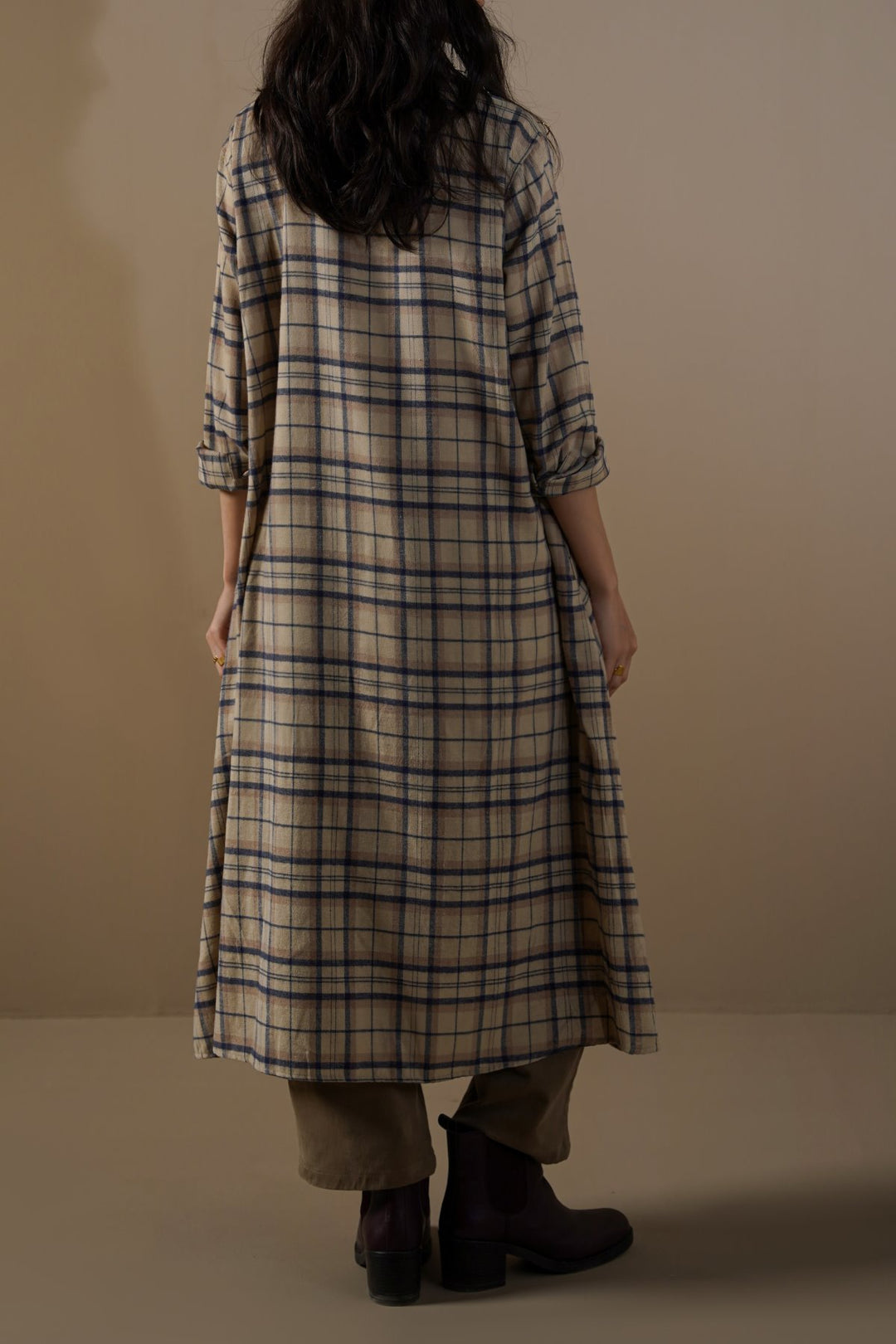 BEIGE FLANNEL SHIRT DRESS