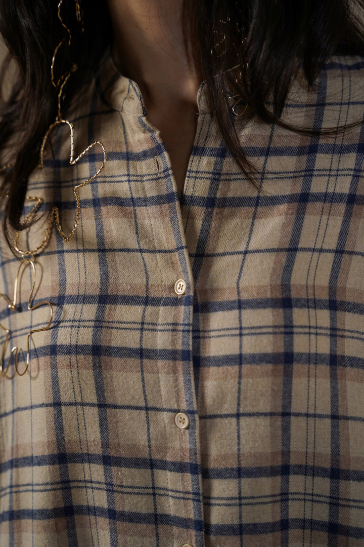 BEIGE FLANNEL SHIRT DRESS