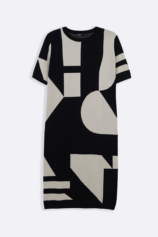 BLACK CREAM COLORBLOCK SWEATER DRESS
