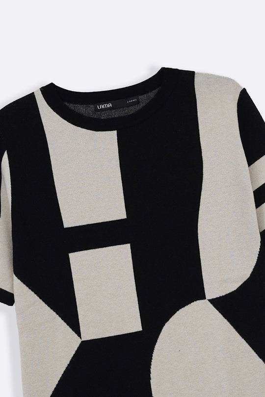 BLACK CREAM COLORBLOCK SWEATER DRESS