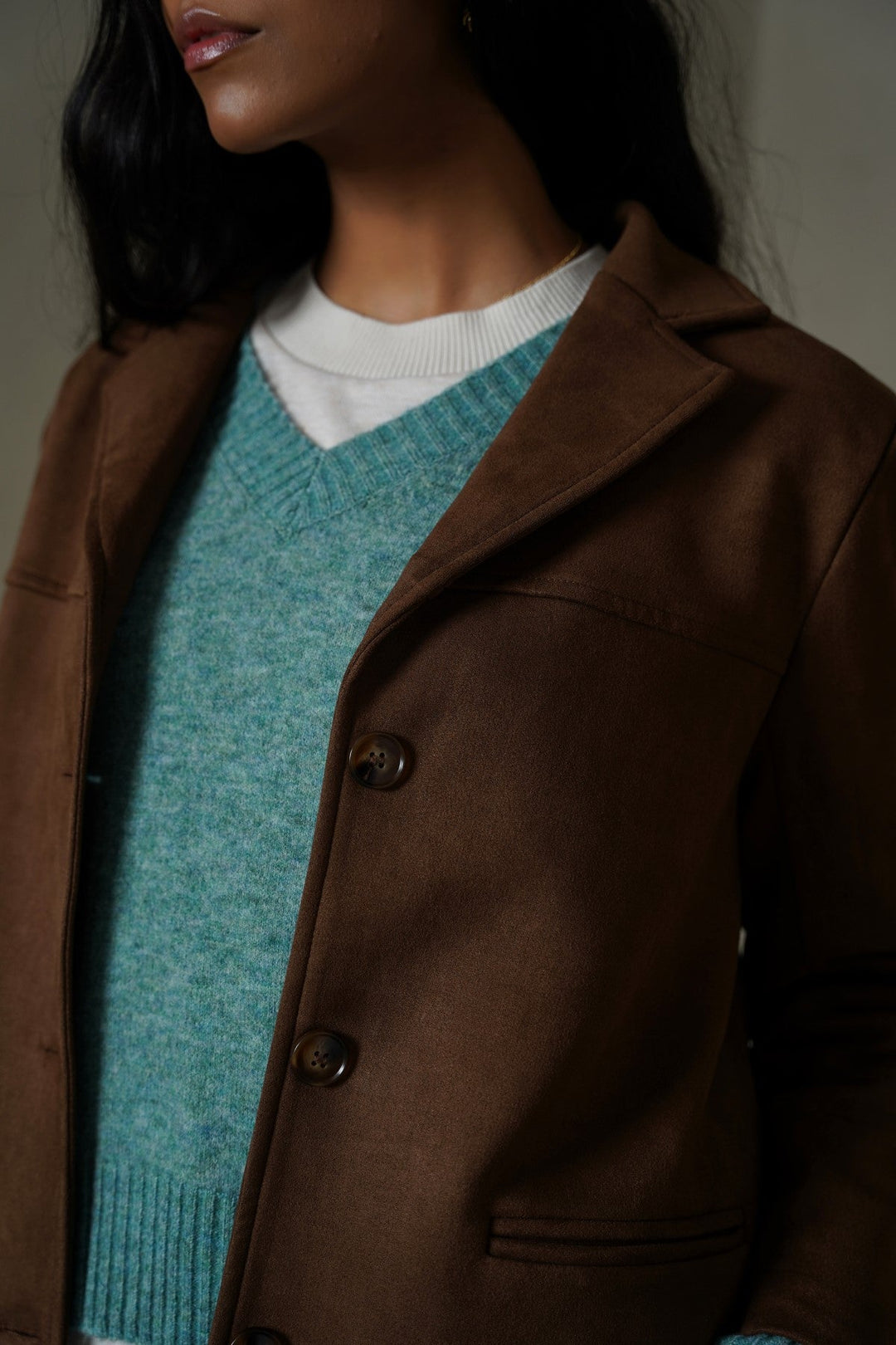 CHOCOLATE SUEDE BLAZER-JACKET