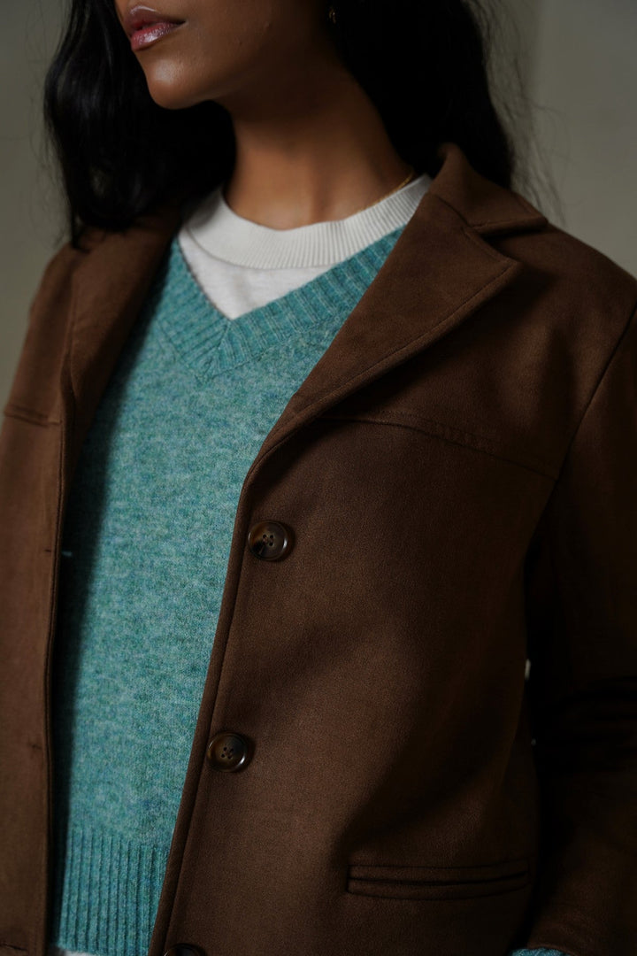CHOCOLATE SUEDE BLAZER-JACKET