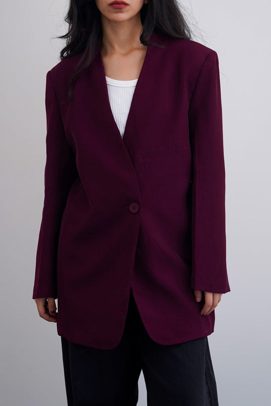 BURGUNDY COLLARLESS BLAZER