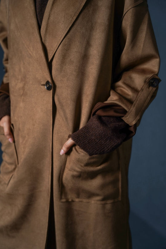 COFFEE LUXURY LONG SUEDE COAT