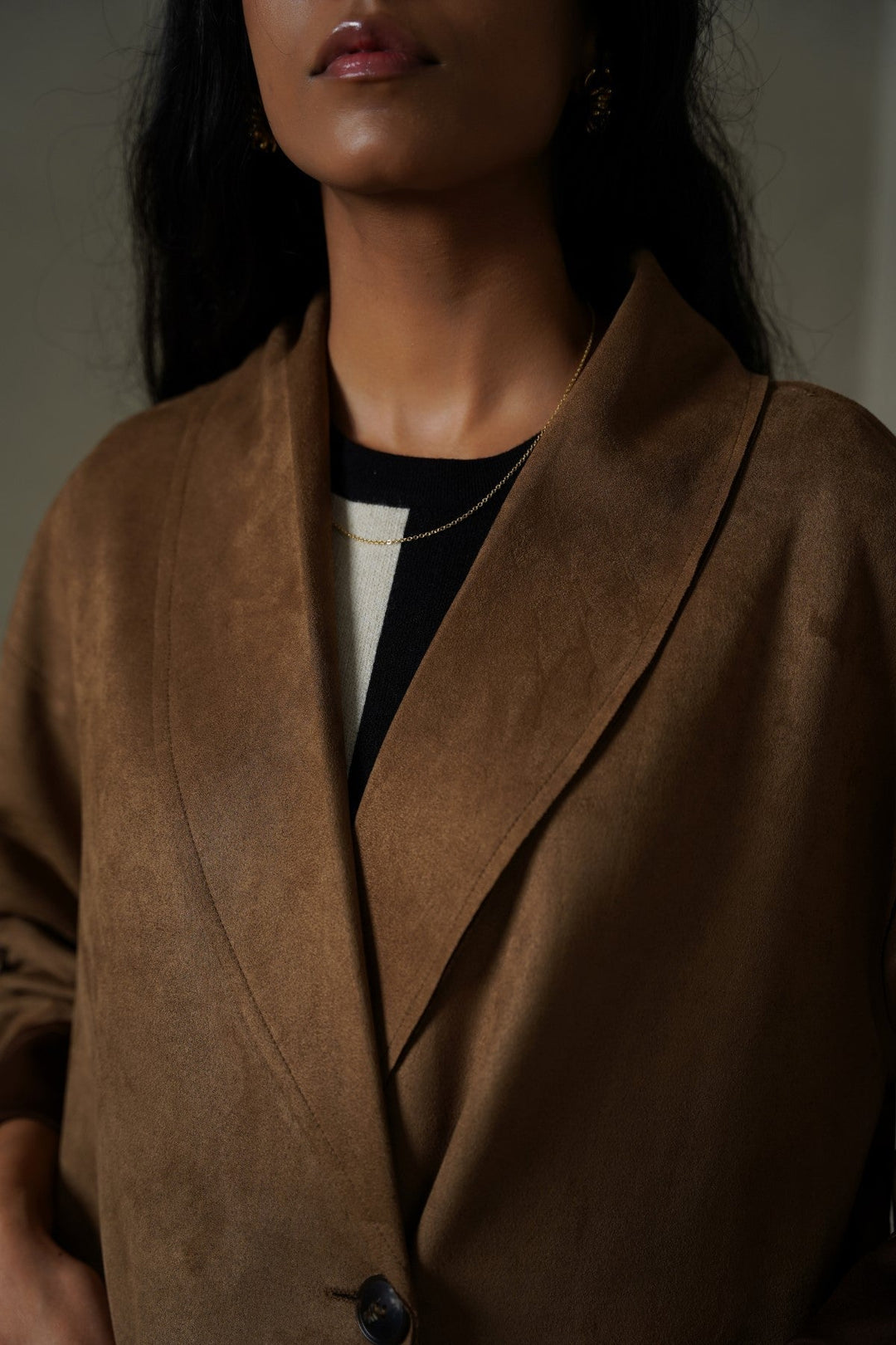 COFFEE LUXURY LONG SUEDE COAT