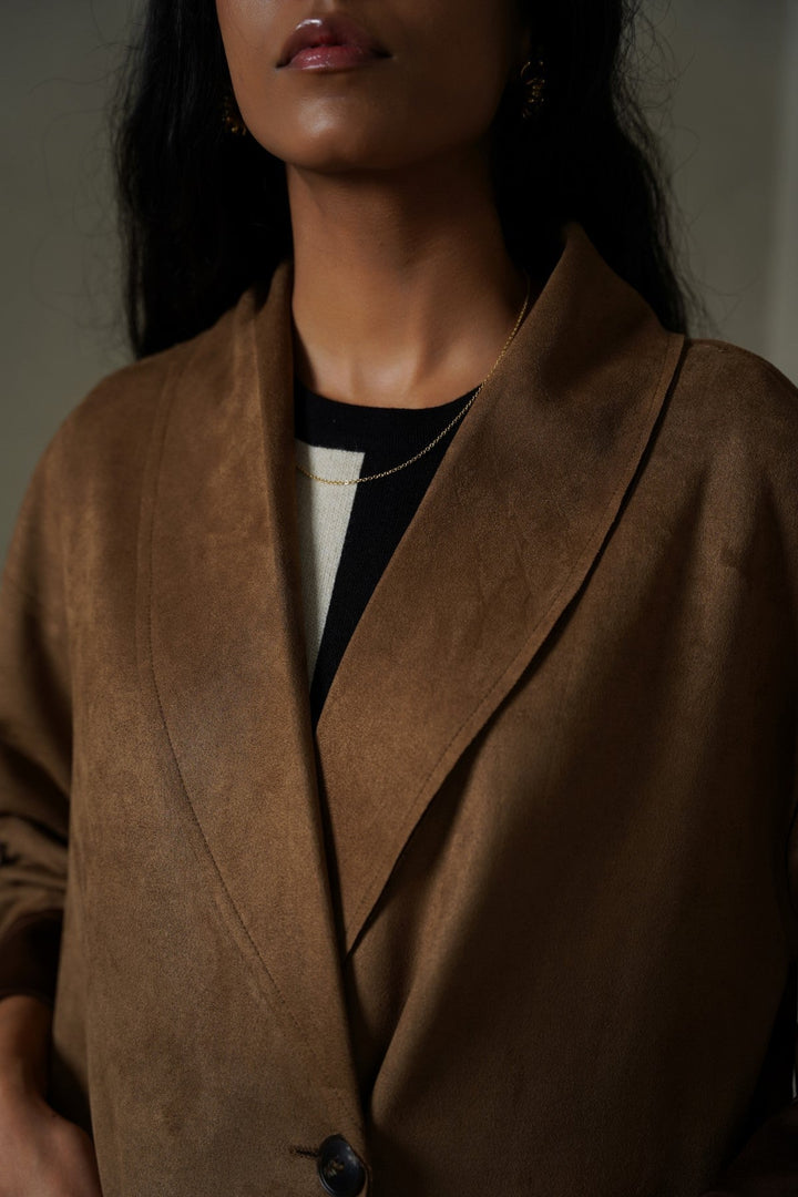 COFFEE LUXURY LONG SUEDE COAT