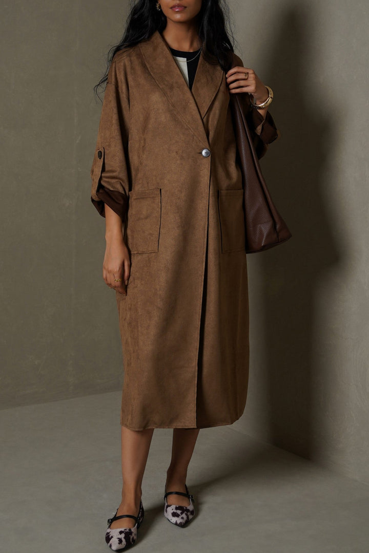 COFFEE LUXURY LONG SUEDE COAT