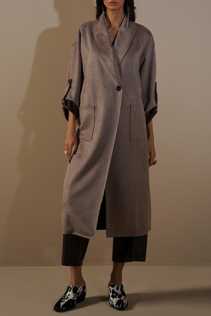 TAUPE-LUXURY LONG SUEDE COAT