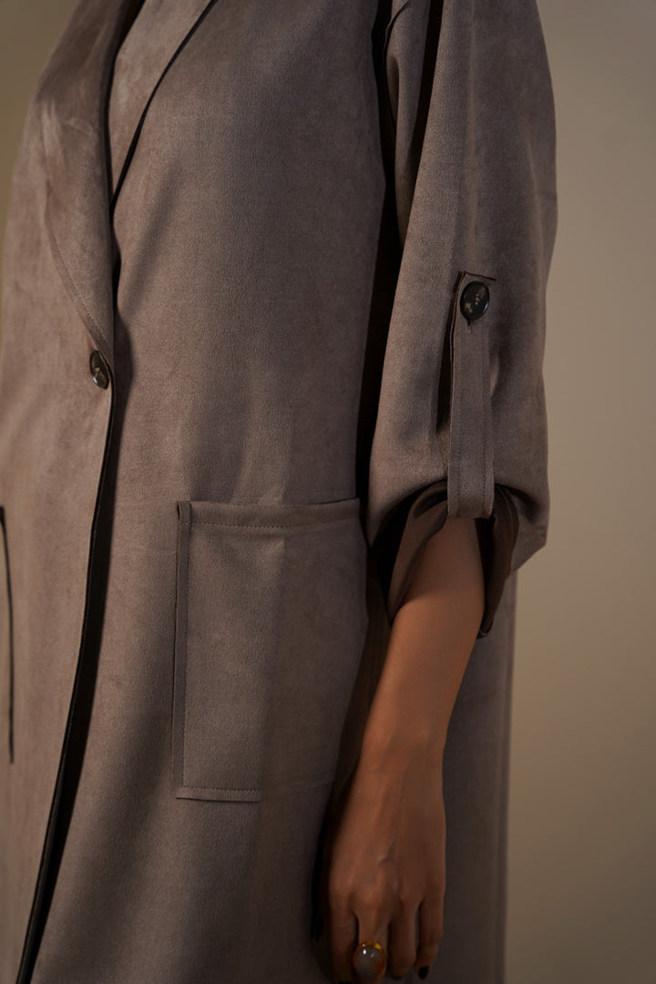 TAUPE-LUXURY LONG SUEDE COAT