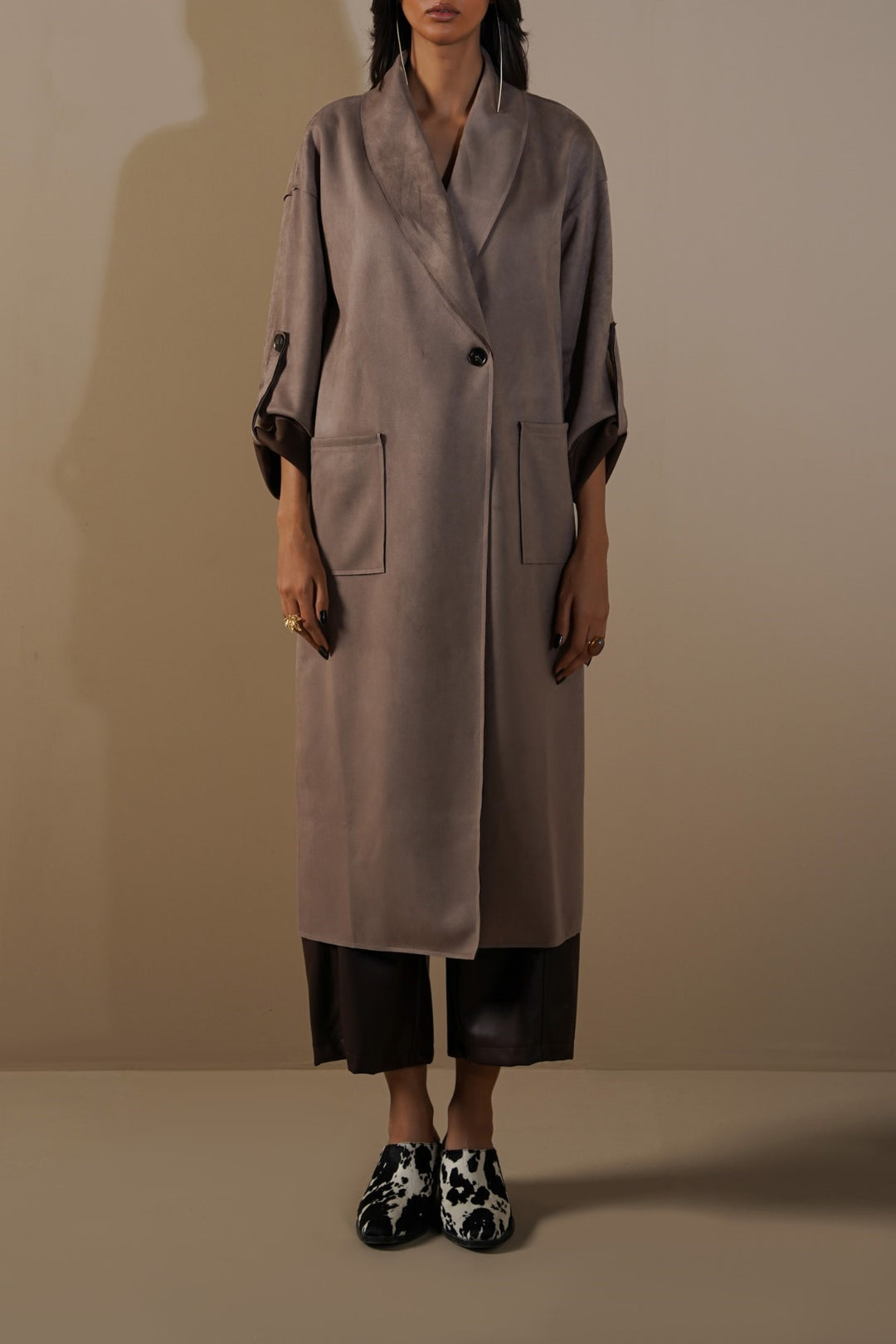 TAUPE-LUXURY LONG SUEDE COAT