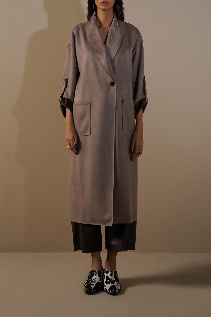TAUPE-LUXURY LONG SUEDE COAT