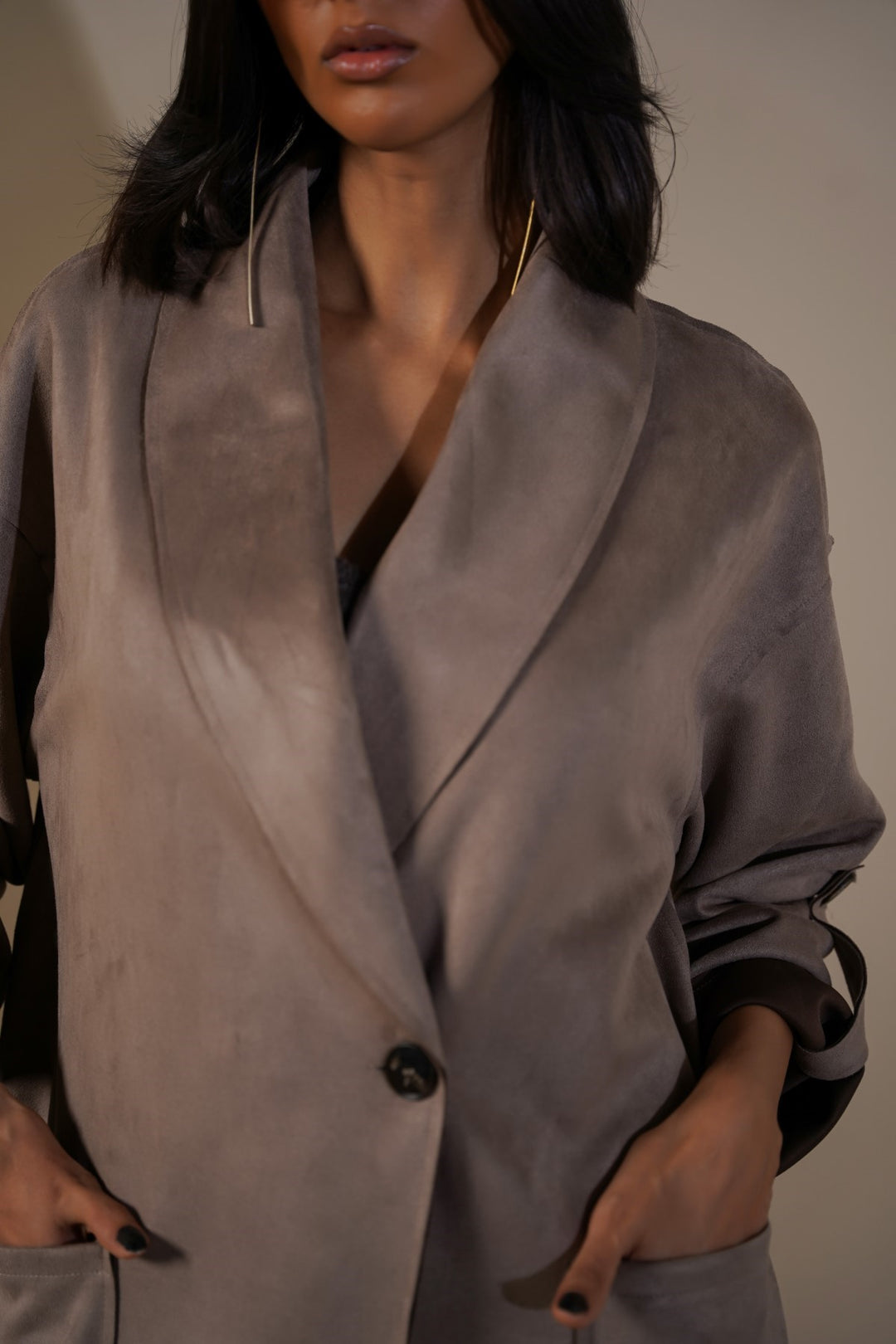 TAUPE-LUXURY LONG SUEDE COAT